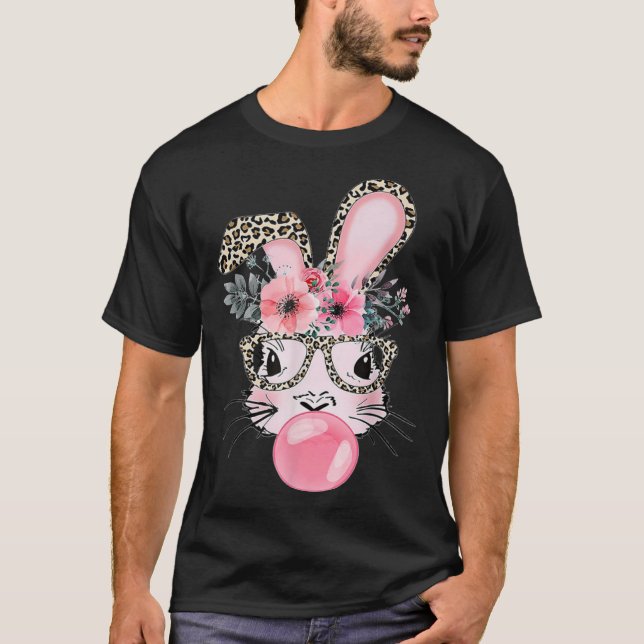 Camiseta Cute Bunny With Leopard Glasses Bubblegum Easter D (Frente)