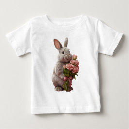 Camiseta  “Cute Bunny with Pink Roses” Adorable Art Design