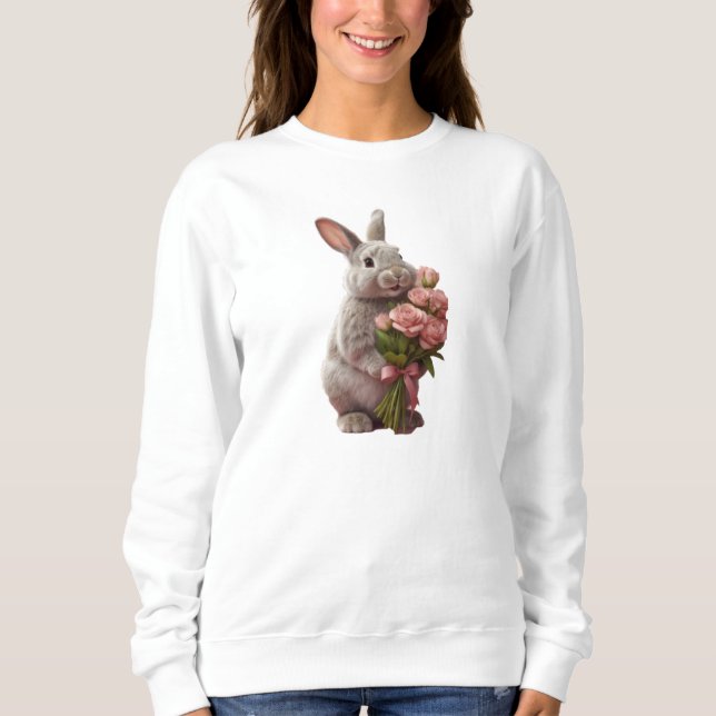 Camiseta  “Cute Bunny with Pink Roses” Adorable Art Design (Frente)