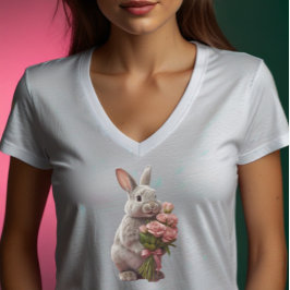 Camiseta  “Cute Bunny with Pink Roses” Adorable Art Design