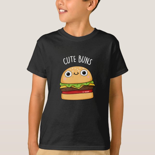 Camiseta Cute Buns Engraçado Burger Escuro BG (Frente)