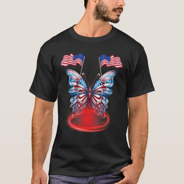 Camiseta Cute Butterfly USA Flag 4th Of July for USA Americ (Frente)