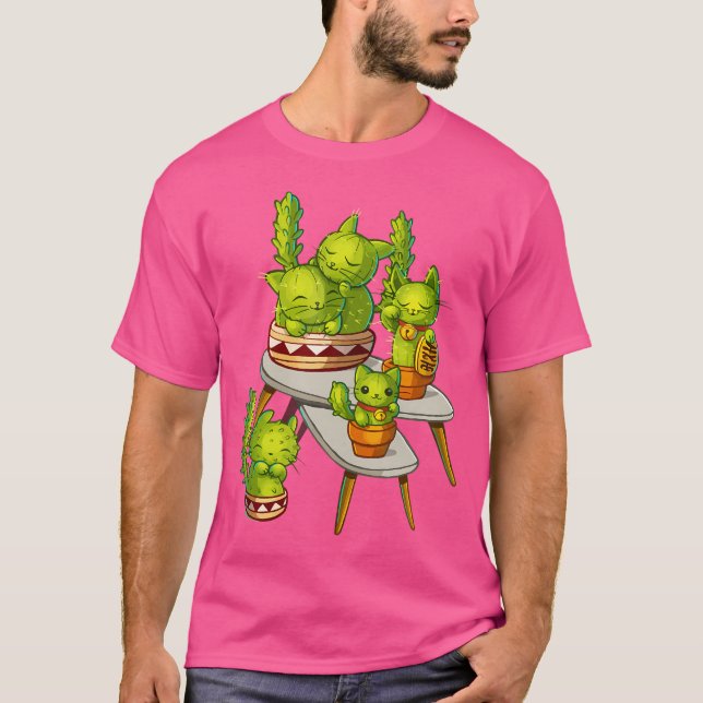 Camiseta Cute Cactus Cat Family Botanical Flower Gardening (Frente)