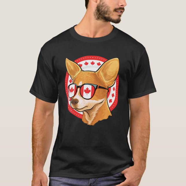 Camiseta Cute canadense Chihuahua Maple Leaf Canada Flag Su (Frente)