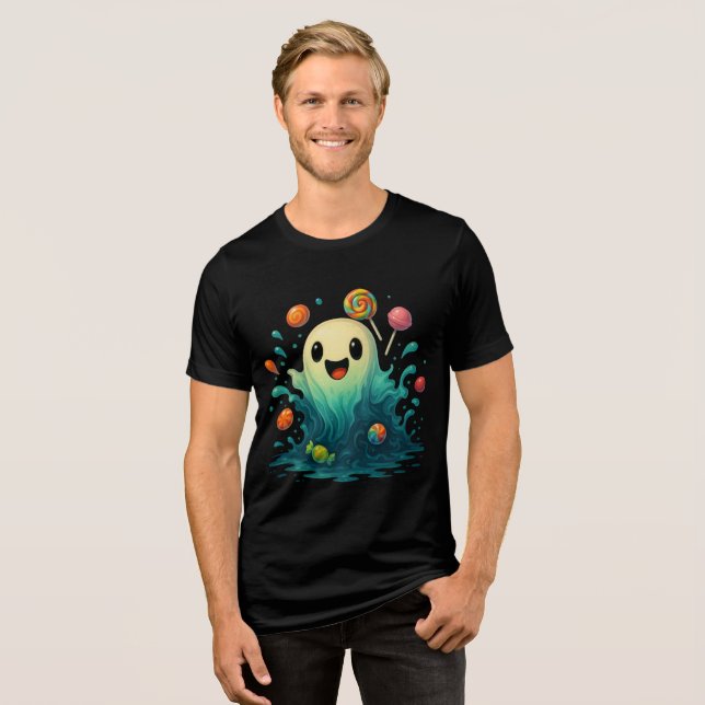 Camiseta Cute Candy Ghost Halloween Illustration (Frente Completa)