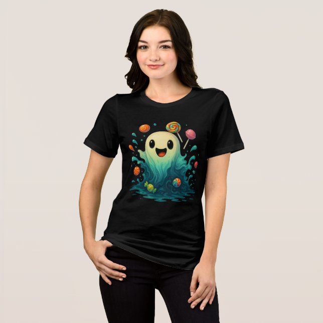 Camiseta Cute Candy Ghost Halloween Illustration (Frente Completa)