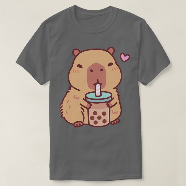 Camiseta Cute Capybara ama Bebendo Bble Tea (Frente do Design)