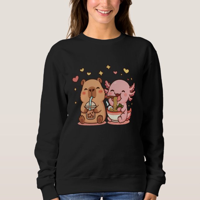 Camiseta Cute Capybara and Axolotl Kawaii Funny Boys Girls  (Frente)