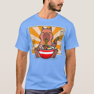 Camiseta Cute Capybara Comendo Ramen Engraçado Anime Animal