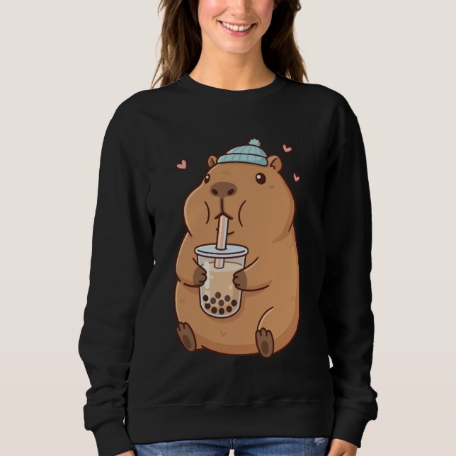 Camiseta Cute Capybara Drinking Boba Bubble Tea (Frente)