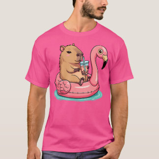 Camiseta Cute Capybara Em Flamingo Piscina Float Bebendo Bu