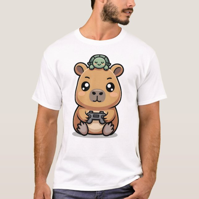 Camiseta Cute Capybara Gamer Anime Turtle Kawaii Gaming  (Frente)