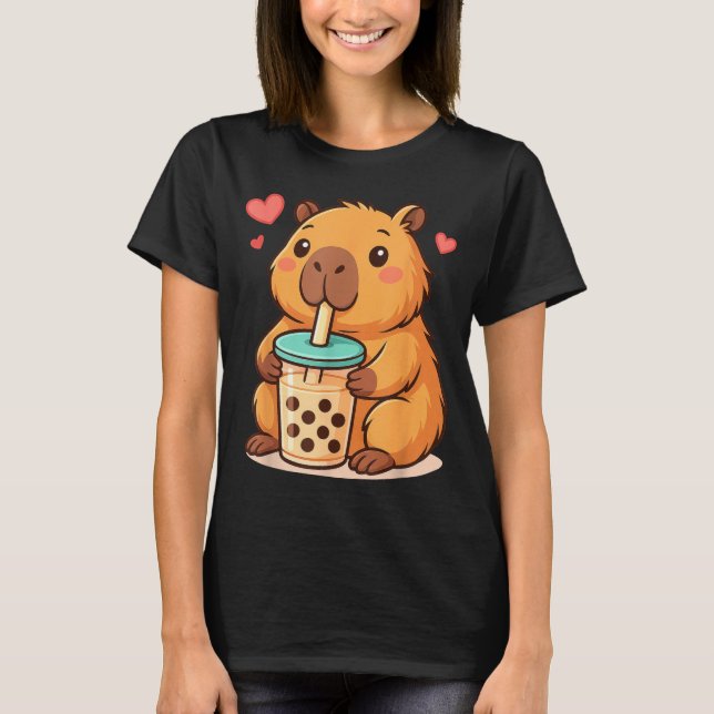 Camiseta Cute Capybara Kawaii Anime Drinking Bubble Tea Lov (Frente)