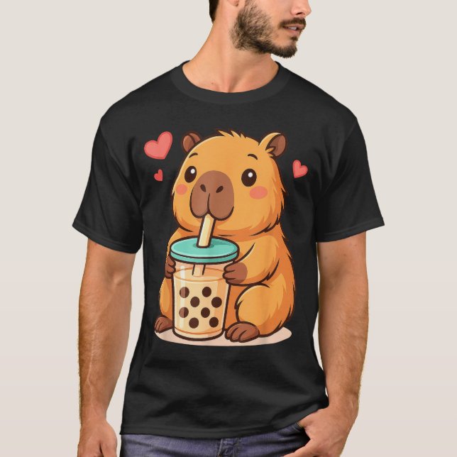 Camiseta Cute Capybara Kawaii Anime Drinking Bubble Tea Lov (Frente)