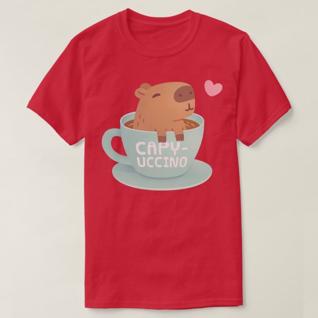 Camiseta Cute Capybara Na Taça Capyuccino Pun Humor (Frente do Design)
