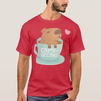 Camiseta Cute Capybara Na Taça Capyuccino Pun Humor