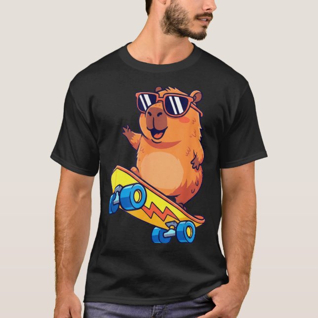 Camiseta Cute Capybara Skateboarding Chill Animal Lover Art (Frente)