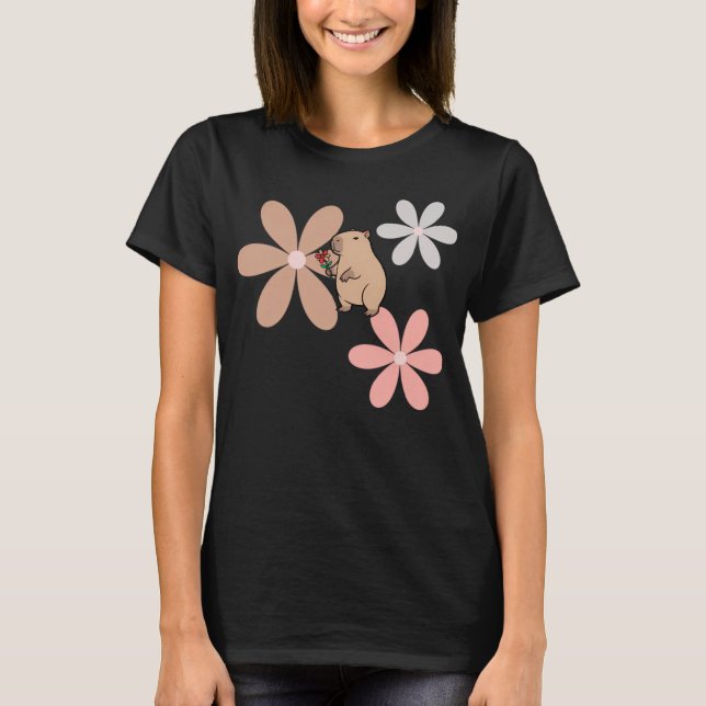 Camiseta  Cute Capybara With Flower  (Frente)