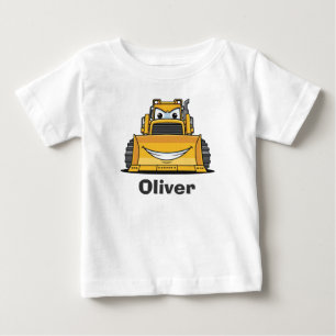 Camiseta Cute Carinha Sorriso Construção Veículo Bulldozer