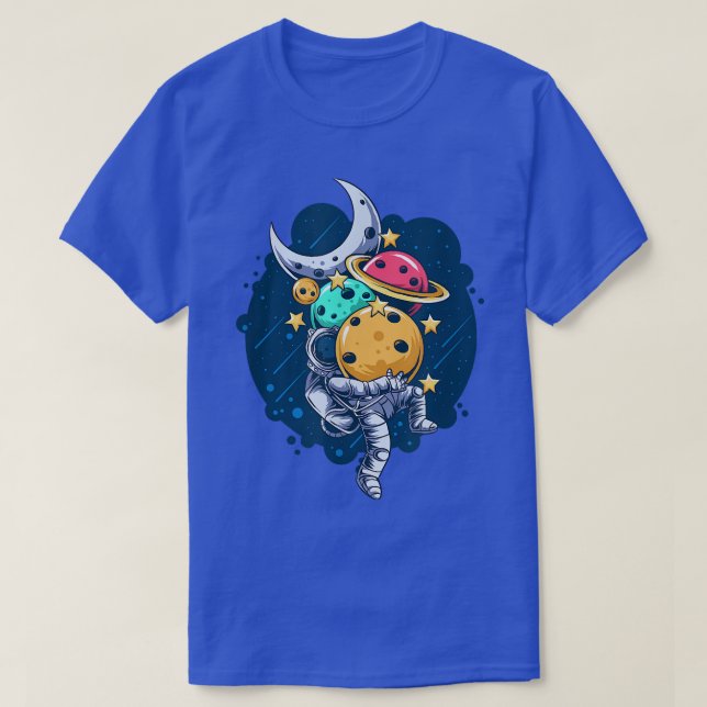 Camiseta Cute Cartoon Astronaut Carry Many Planets Outer Sp (Frente do Design)