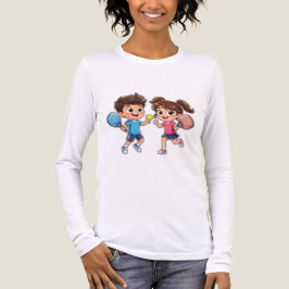 Camiseta Cute Cartoon Boy and Girl Playing Padel Tennis – F