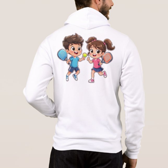 Camiseta Cute Cartoon Boy and Girl Playing Padel Tennis – F (Verso)