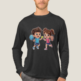 Camiseta Cute Cartoon Boy and Girl Playing Padel Tennis – F