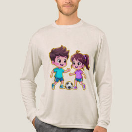 Camiseta Cute Cartoon Boy and Girl Playing Soccer Together 