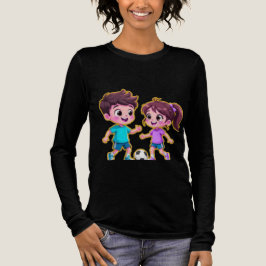 Camiseta Cute Cartoon Boy and Girl Playing Soccer Together 