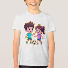 Camiseta Cute Cartoon Boy and Girl Playing Soccer Together 