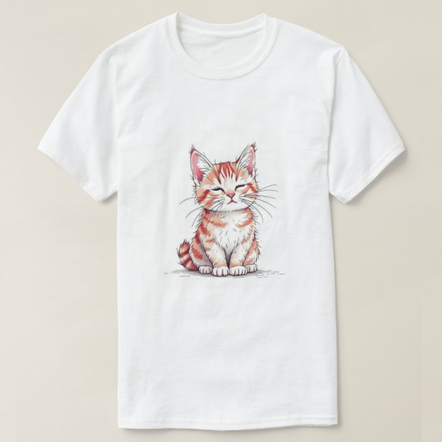 Camiseta Cute Cartoon Cat Digital Illustration in Hand-Draw (Frente do Design)