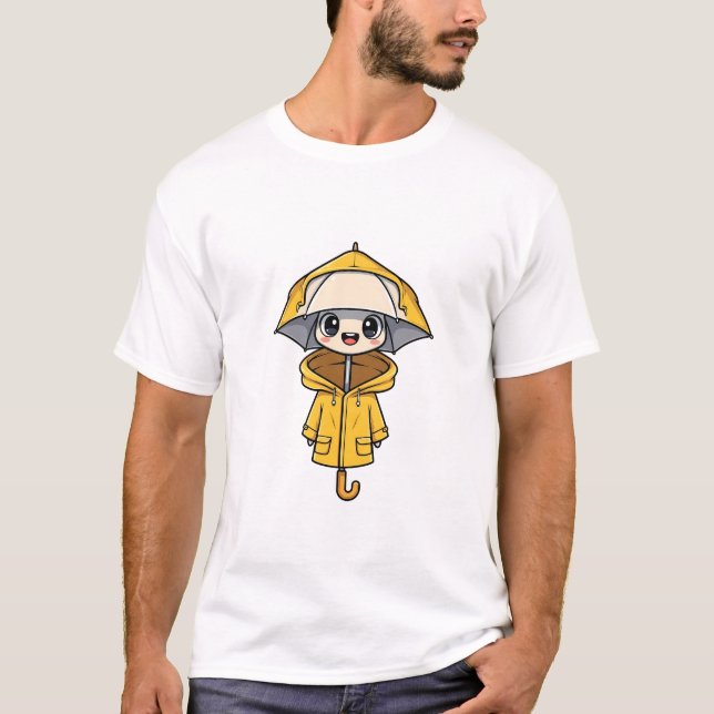 Camiseta Cute Cartoon Character Wearing Yellow Raincoat (Frente)