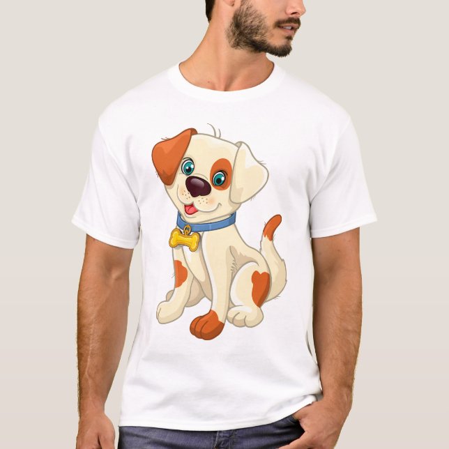 Camiseta Cute Cartoon Dog with Blue Collar (Frente)