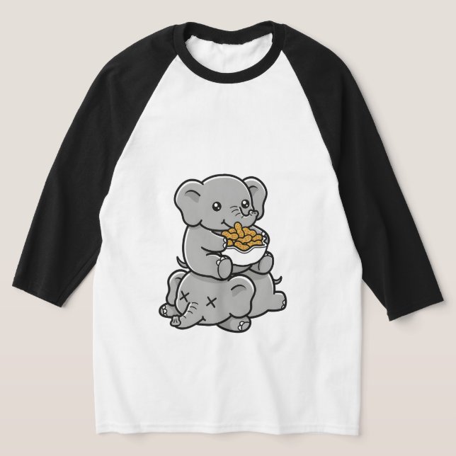 Camiseta Cute Cartoon Elephants Eating Peanuts Fun Art (Postura )