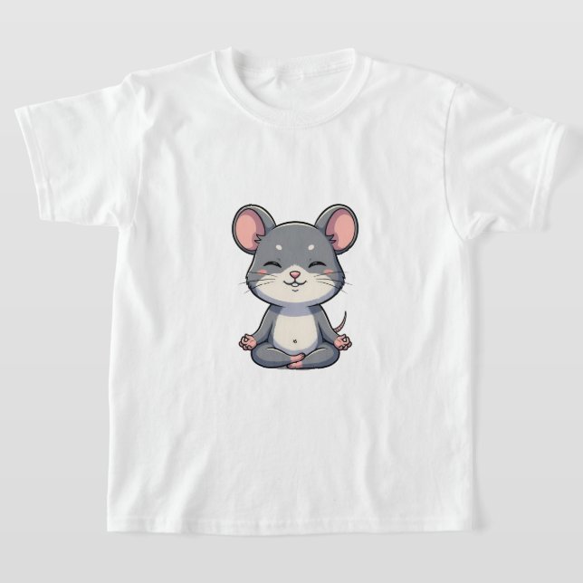 Camiseta Cute Cartoon Grey Mouse Meditating in Lotus Pose (Postura )
