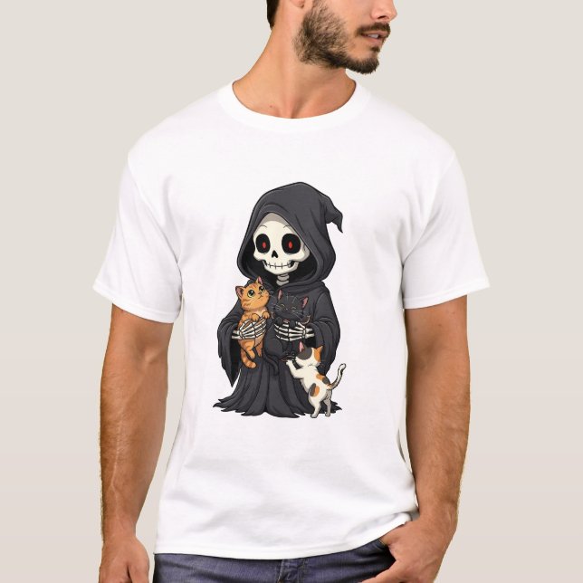 Camiseta Cute Cartoon Grim Reaper Hugging (Frente)