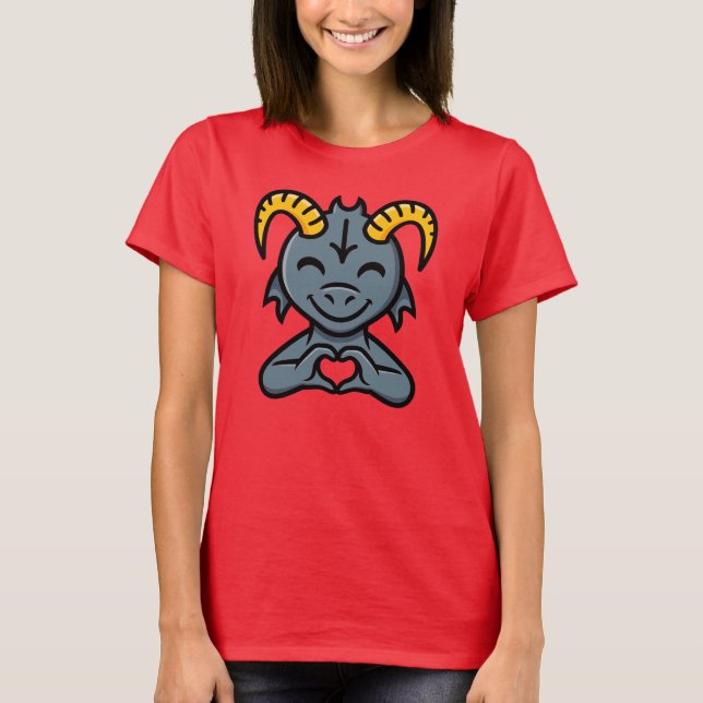 Camiseta Cute Cartoon Horned Creature Love Heart Sign (Frente)