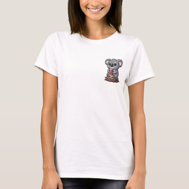 Camiseta Cute Cartoon Koala Character Sitting on Tree Stump (Frente)