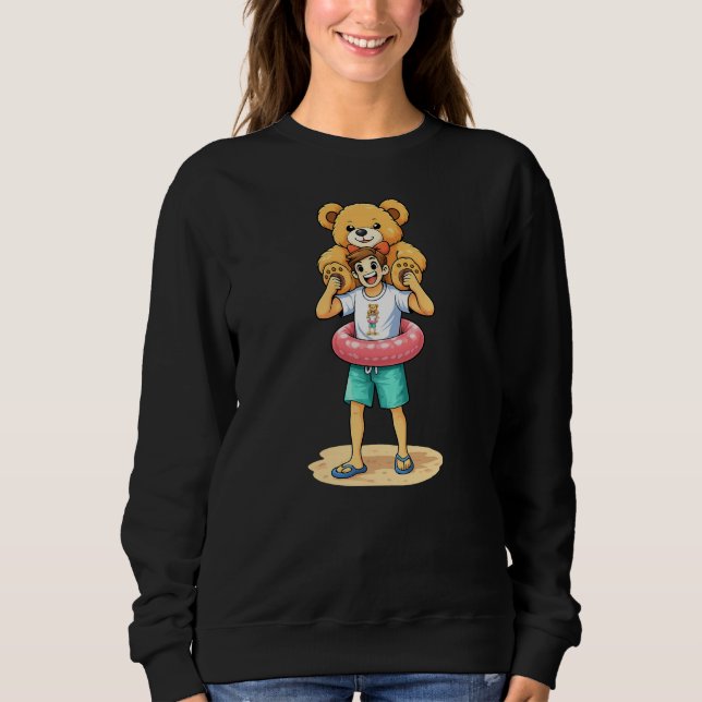 Camiseta Cute Cartoon Man with Giant Teddy Bear Summer Fun (Frente)