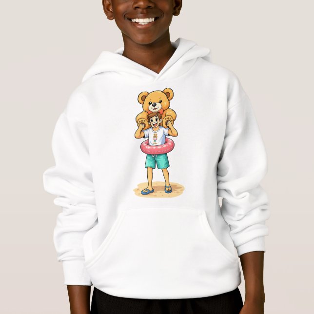 Camiseta Cute Cartoon Man with Giant Teddy Bear Summer Fun (Frente)
