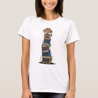 Camiseta Cute Cartoon Monkey Rocker Playing Ukulele