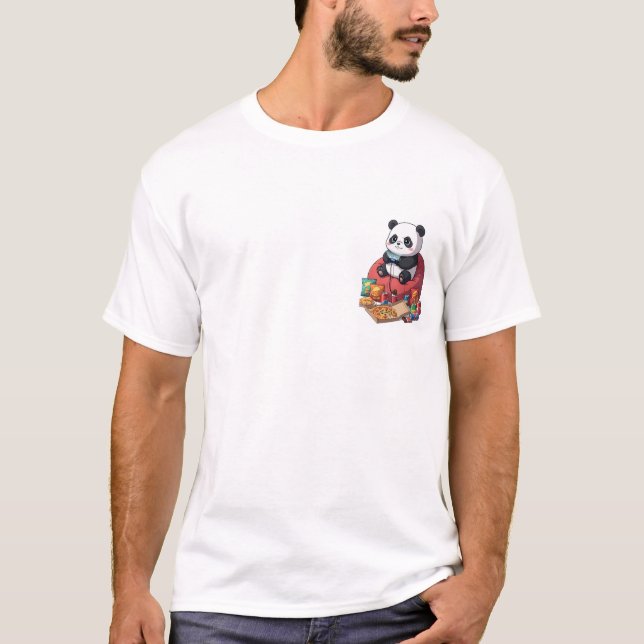 Camiseta Cute Cartoon Panda Gamer Playing on Beanbag (Frente)