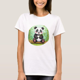 Camiseta Cute Cartoon Panda on Bamboo Patch