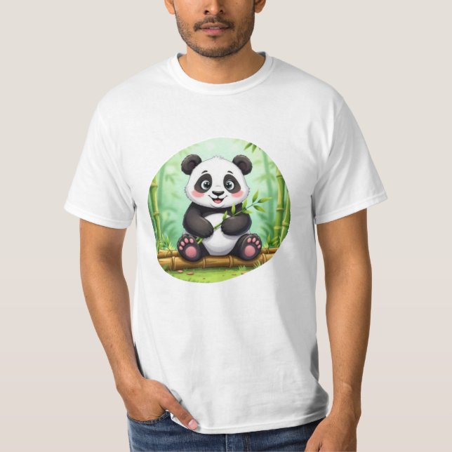 Camiseta Cute Cartoon Panda on Bamboo Patch (Frente)