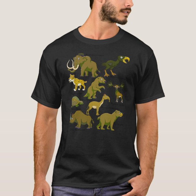 Camiseta Cute Cartoon Prehistoric Animals Chart for Kids Ed (Frente)