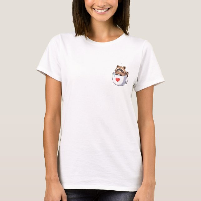 Camiseta Cute Cartoon Raccoon Relaxing Inside White Teacup  (Frente)