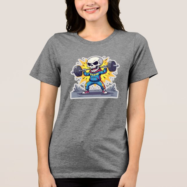 Camiseta “Cute Cartoon Skeleton Weightlifter • Funny Gym Ba (Frente)
