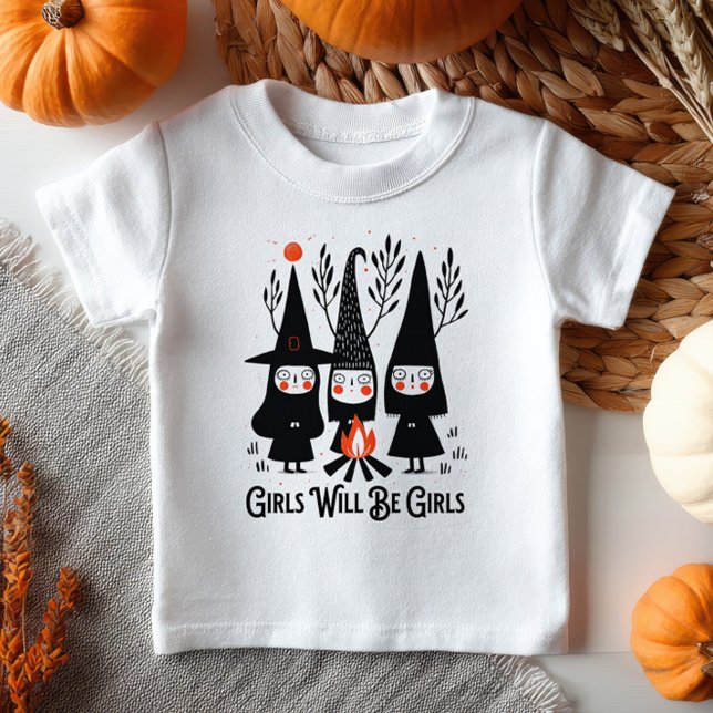 Camiseta Cute Cartoon Witches Girls will Be Girls Witchy (Criador carregado)