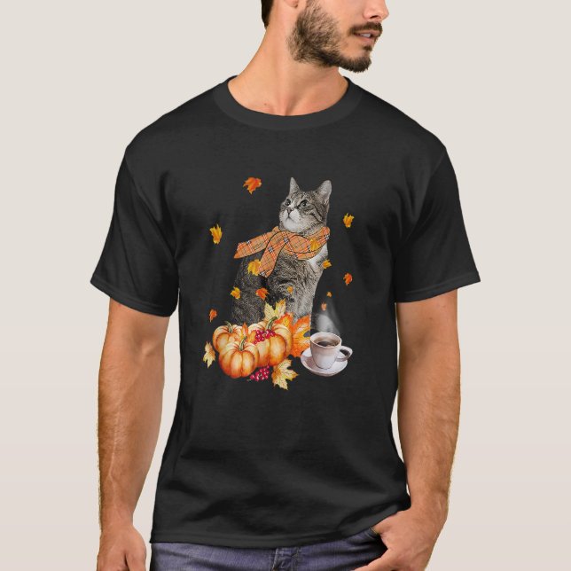 Camiseta Cute Cat Amp Pumpkin Spice  Cat  Fall Thanksgiving (Frente)