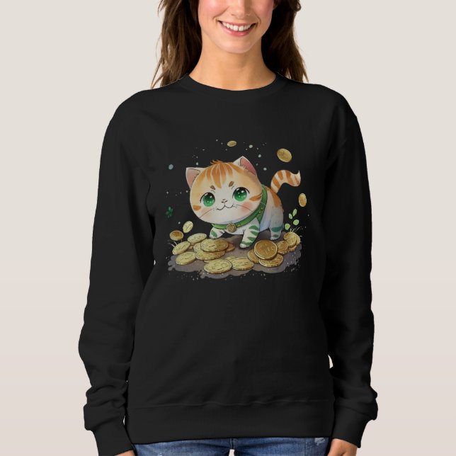 Camiseta Cute Cat and Gold Coins St Patrick s Day Cat   2 (Frente)